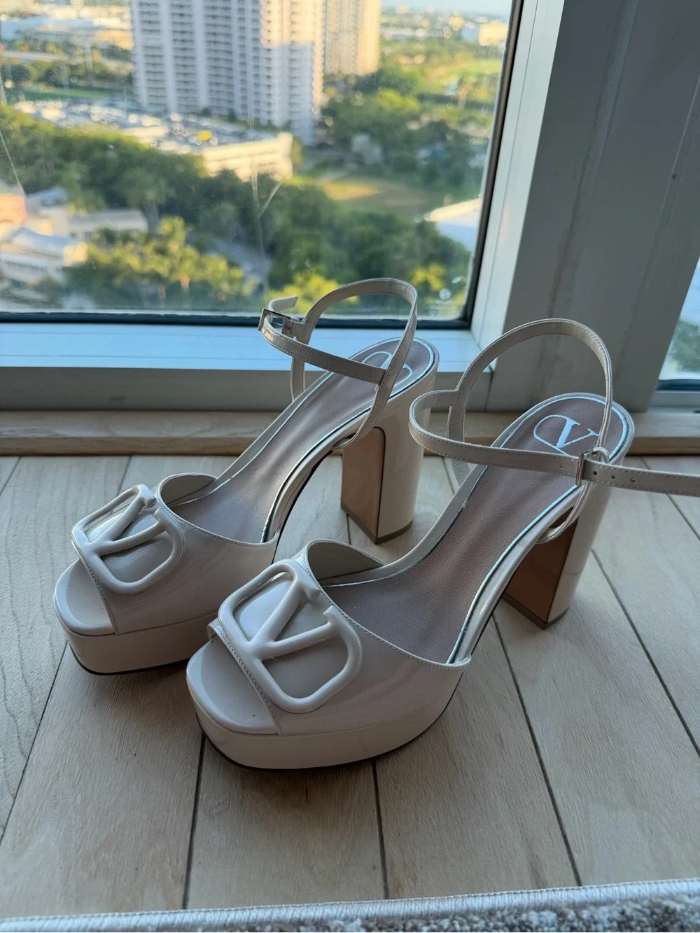 Valentino Garavani Cream Platform Block Sandals